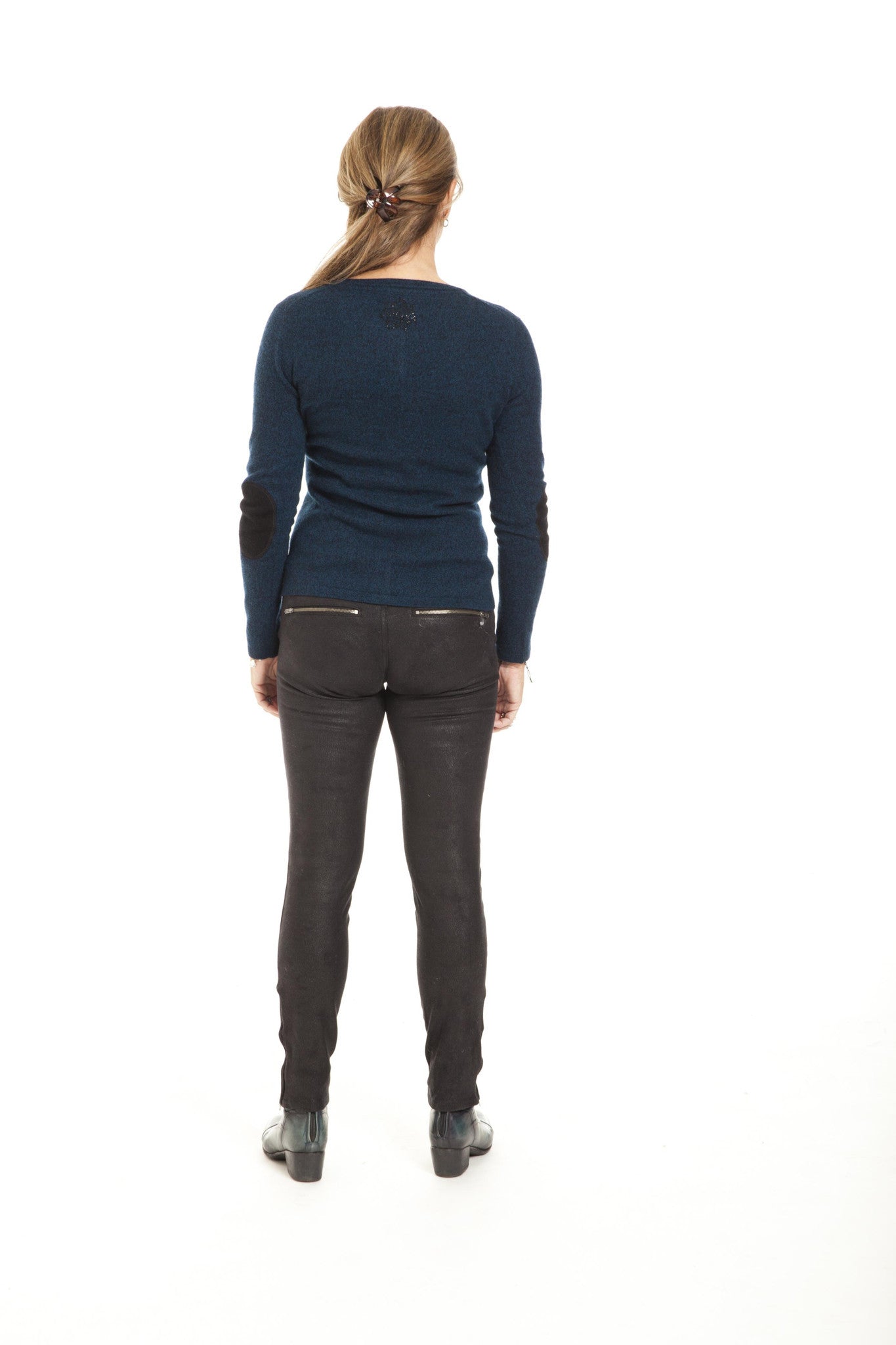 Alexia - cashmere cardigan med sten - Petroleum-Blå & Sort