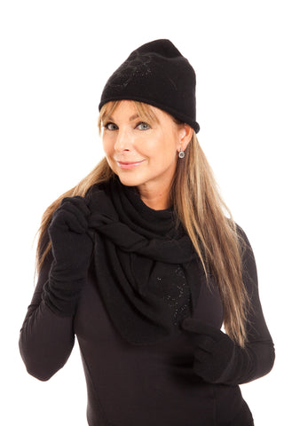 Bella - cashmere hue (beanie) med sten - Sort