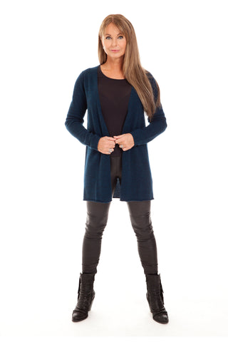 Estelle - cashmere cardigan med sten - Petroleum-Blå & Sort