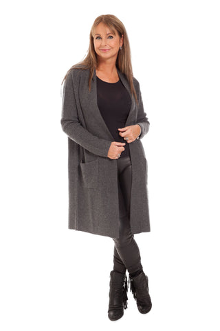 Julia - lang cashmere cardigan - Grafit Grå