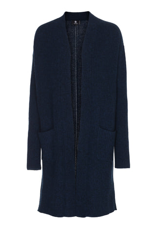 Julia - lang cashmere cardigan - Petroleum-Blå & Sort