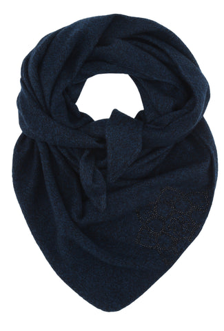 Sophie - triangle tørklæde i cashmere, med sten - Petroleum-Blå & Sort